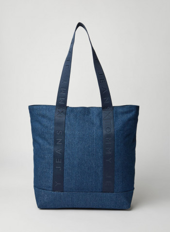 Badge Denim Tote Bag Blue