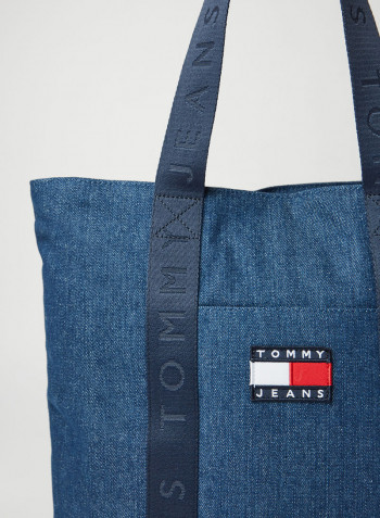 Badge Denim Tote Bag Blue