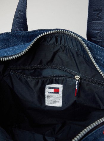 Badge Denim Tote Bag Blue