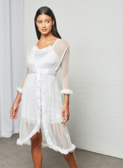Faux Fur Detailed Nightdress Set (Set of 2) White reviews Faux Fur Detailed Nightdress Set (Set of 2) White