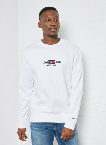 Logo Embroidery Crew Neck Sweatshirt White