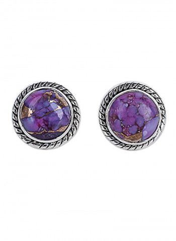 Round Purple Reconstituted Turquoise .925 Sterling Silver Stud Button Earrings 'Purple Radiance'