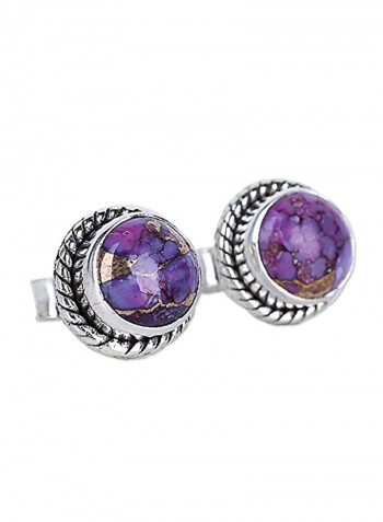 Round Purple Reconstituted Turquoise .925 Sterling Silver Stud Button Earrings 'Purple Radiance'