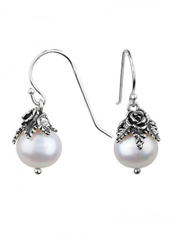 925 Sterling Silver Pearl Studded Dangle Earrings