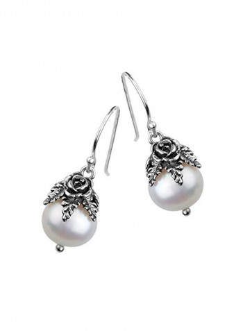 925 Sterling Silver Pearl Studded Dangle Earrings