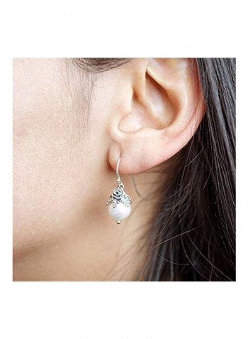 925 Sterling Silver Pearl Studded Dangle Earrings