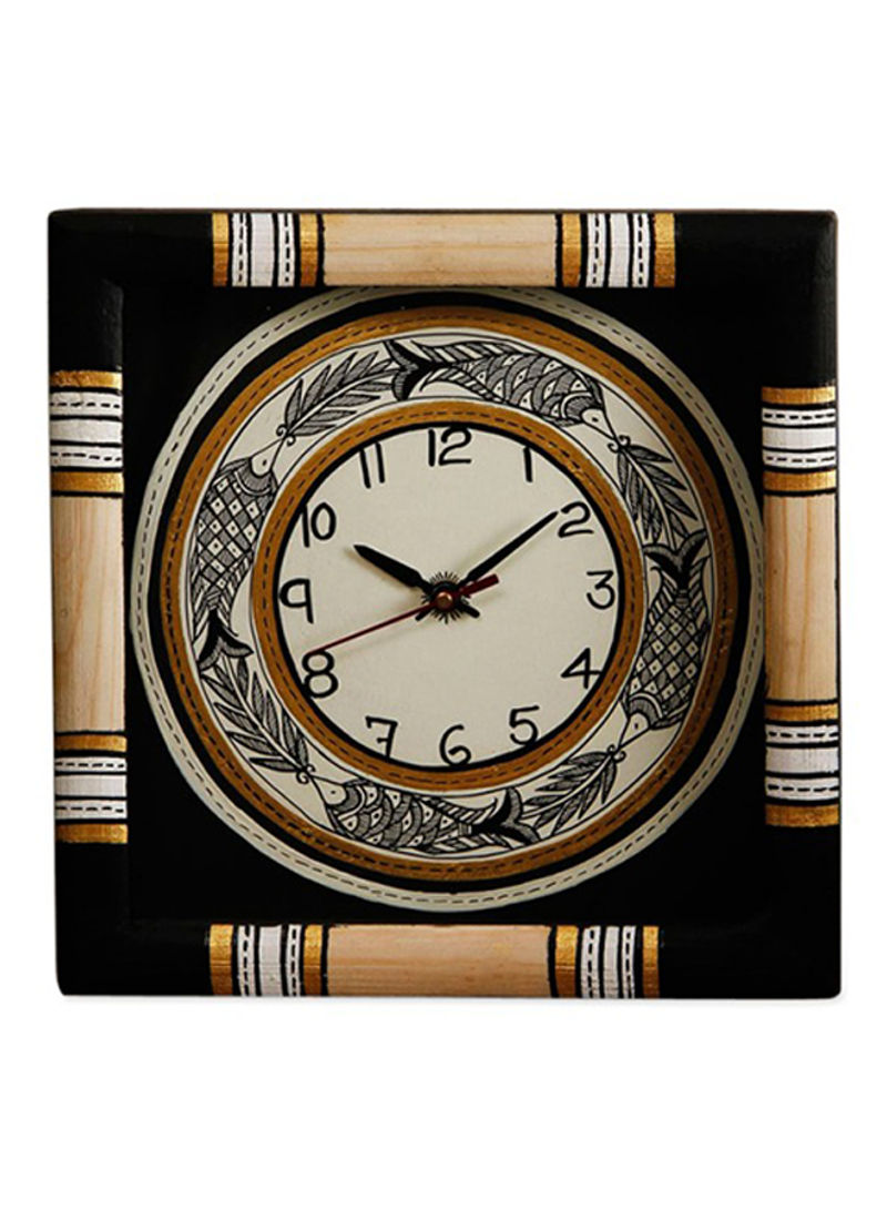 Dhokra And Warli Wooden Wall Clock Multicolour