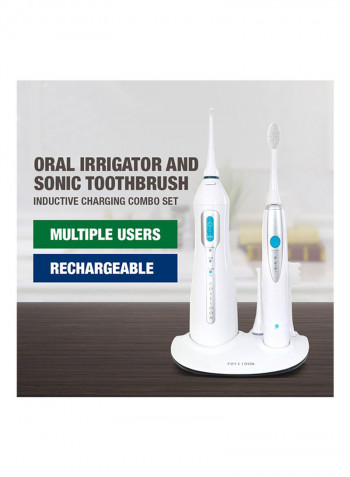 Oral Irrigator And Sonic Toothbrush Inductive Charging Combo Set White 860g