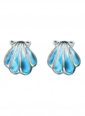 Sterling Silver Natural Larimar Sunrise Shell Stud Earrings