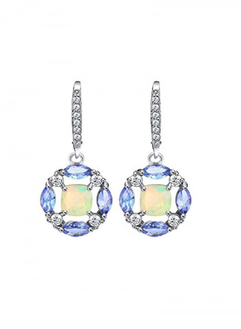 925 Sterling Silver Opal, Tanzanite And Topaz Studded Dangle Earrings