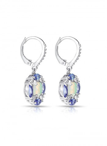925 Sterling Silver Opal, Tanzanite And Topaz Studded Dangle Earrings