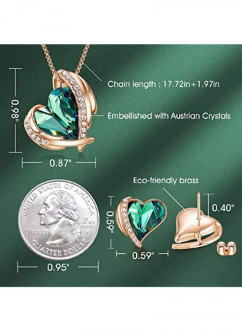 Heart Pendant Necklace And Earrings Set