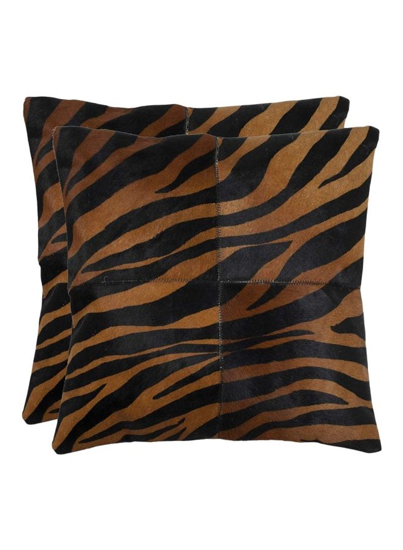 2-Piece Decorative Printed Throw Pillow Black/Brown 18x18inch