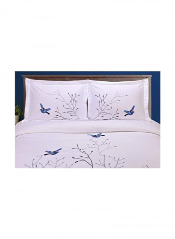 3-Piece Embroidered Duvet Cover Set Blue Swallow