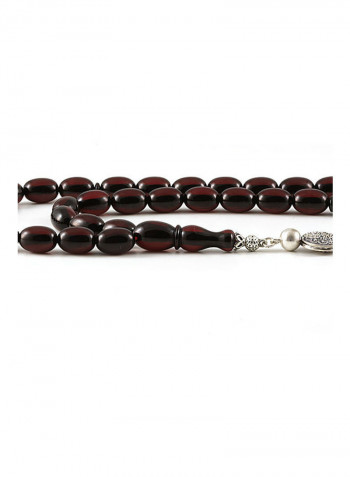 Amber Bakelite Prayer Beads With Sterling Silver Components