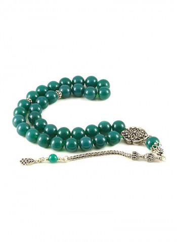 Green Agate Prayer Beads with Sterling Silver Components