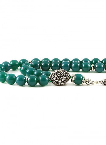 Green Agate Prayer Beads with Sterling Silver Components