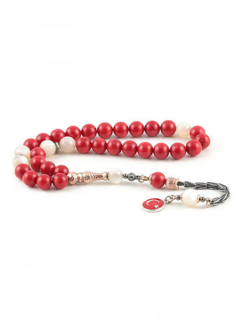 Coral & Mother of Pearl Prayer Beads with Sterling Silver components