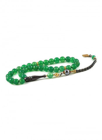 Green Agate Prayer Beads with Sterling Silver components