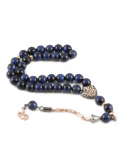 Navy Blue Tiger's Eye Prayer Beads with Sterling Silver components