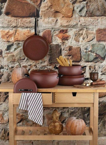 7-Piece Pottery Set Brown/Silver