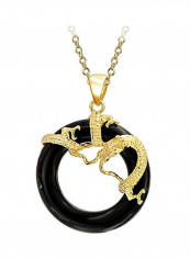 14 Karat Gold Plated 925 Sterling Silver Jade Studded Dragon Pendant Necklace