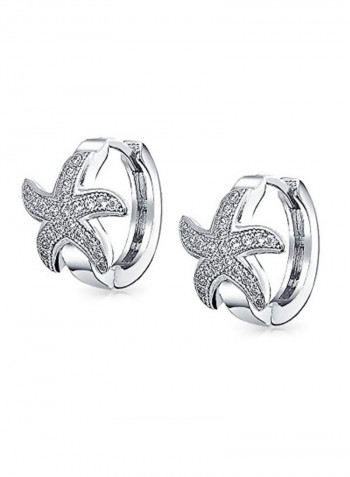 925 Sterling Silver Cubic Zirconia Studded Starfish Earrings