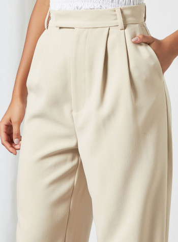 Pleat Detail Trousers Beige