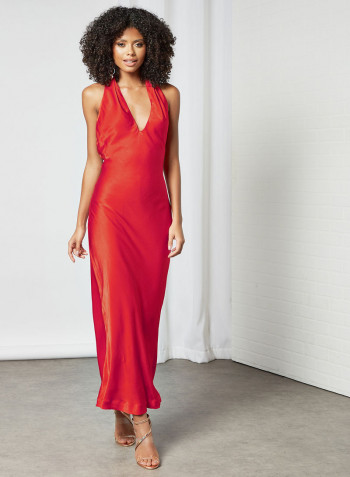 V-Neck Maxi Dress Red