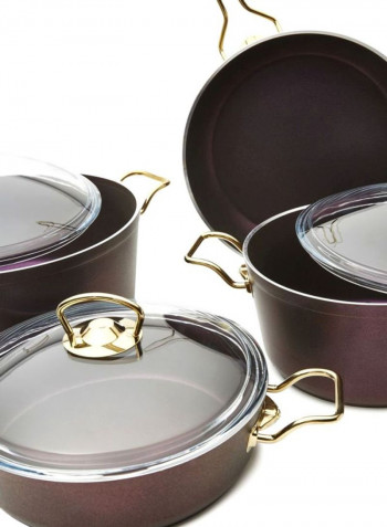 9-Piece Titanium Non-Stick Coated Cookware Set Purple/Gold