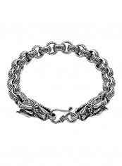 Double Dragon Thick Rolo Chain Sterling Silver Bracelet