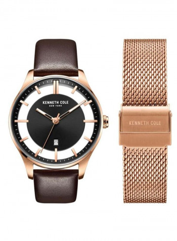 Men's Leather New York Collection Analog Watch With Interchangeable Strap - KC0919002