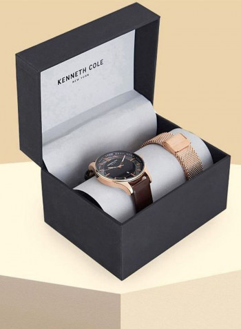 Men's Leather New York Collection Analog Watch With Interchangeable Strap - KC0919002