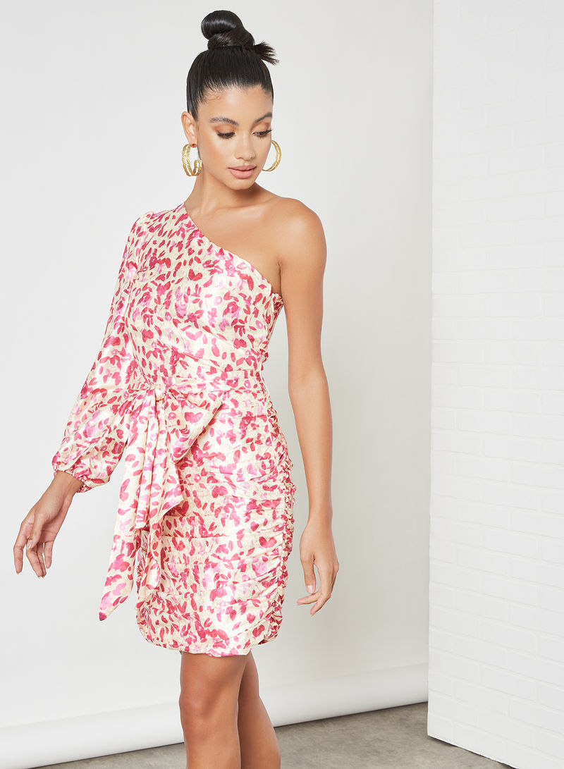 One Shoulder Floral Print Dress Multi