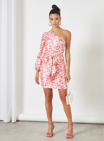 One Shoulder Floral Print Dress Multi