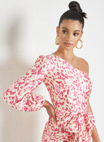 One Shoulder Floral Print Dress Multi
