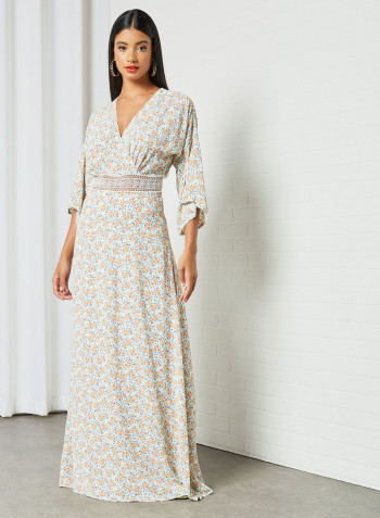 Open Back Floral Dress White