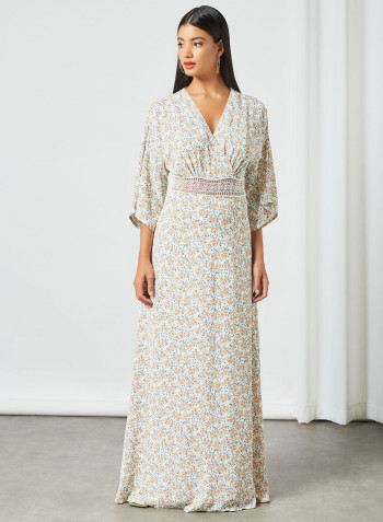 Open Back Floral Dress White