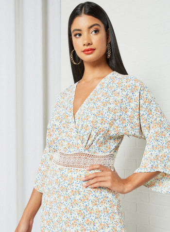 Open Back Floral Dress White