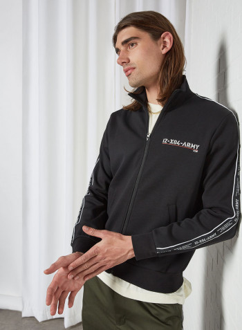 Printed Tape Sweat Jacket أسود
