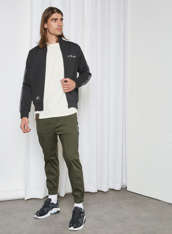 Printed Tape Sweat Jacket أسود