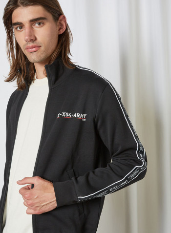 Printed Tape Sweat Jacket أسود