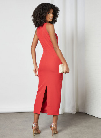 Cut-Out Midi Dress Red