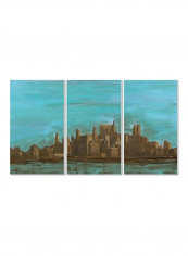 3-Piece Manhattan Oil Painting Blue/Green/Brown 11x0.5x17inch