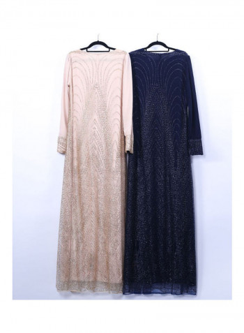 Long Sleeve Dress With Headscarf ذهبي فاتح