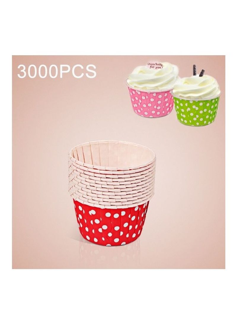 3000-Piece Dot Pattern Round Lamination Cake Baking Cup Red/White