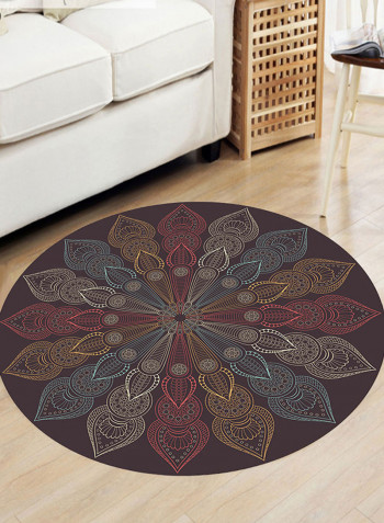 Ethnic Style Round Mat Red/Brown 120x120centimeter