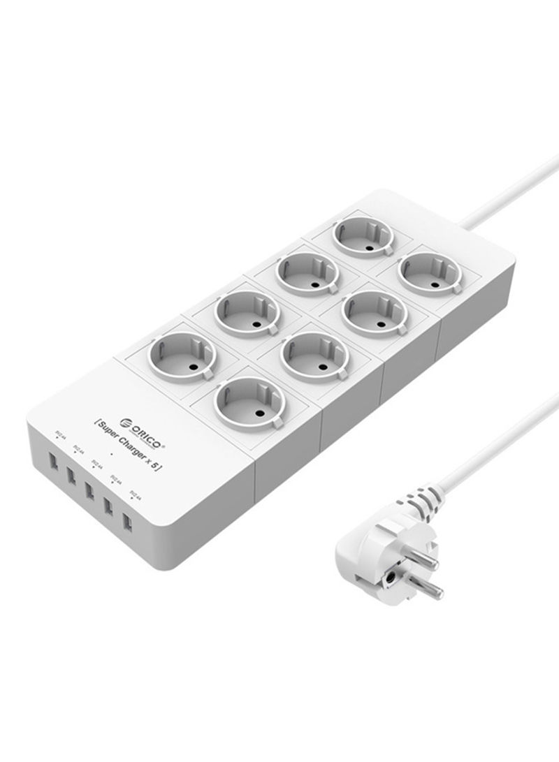 Power Strip With 5 USB Charger White