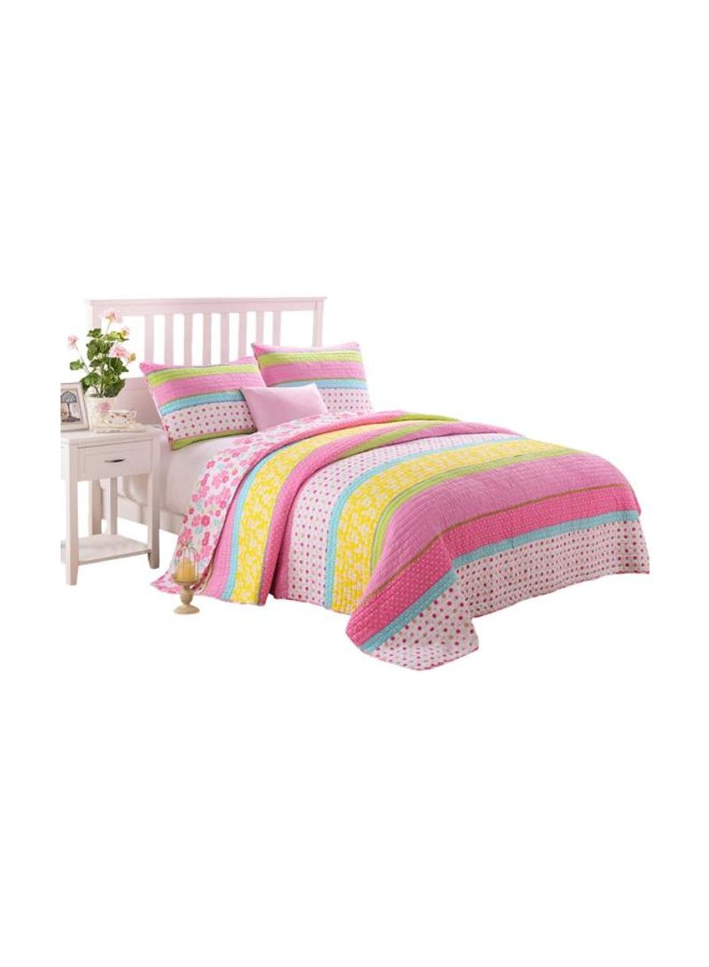 2-Piece Printed Quilt With Pillowcase Set Pink/Blue/Yellow Twin