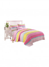 2-Piece Printed Quilt With Pillowcase Set Pink/Blue/Yellow Twin